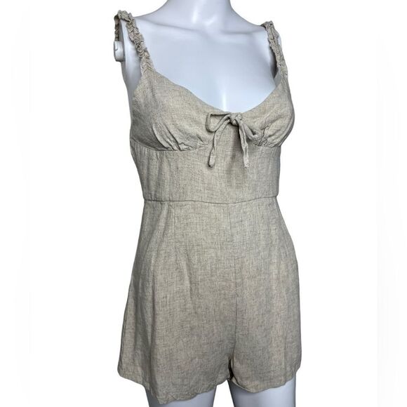 Morning Mist Linen Babydoll Neckline Romper Oatmeal Cream Size Medium - Picture 1 of 4